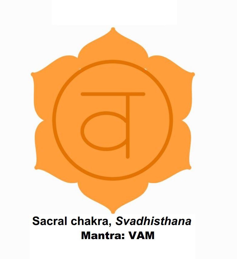 Sacral Chakra symbol, an orange lotus with six petals and 'VAM' mantra.