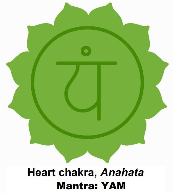 Heart Chakra green lotus with twelve petals and 'YAM' mantra.